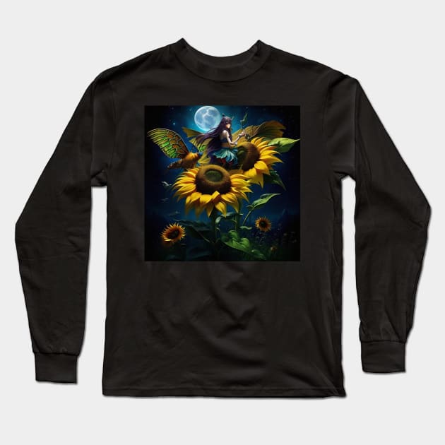 Sunflower Moon Fairy Manifest Long Sleeve T-Shirt by karissabest